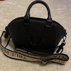 True Religion Black Satchel with Tan Strap